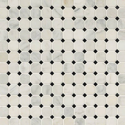 2x2 Greecian Octagon Mosaic Natural-Look Polished Textured Marble Tile Soft Gray