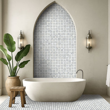 2x2 Greecian Octagon Mosaic Natural-Look Polished Textured Marble Tile Soft Gray