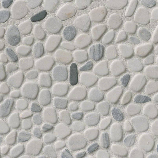 12x12 Rio Lago Oval Mosaic Natural-Look Tumbled Textured Marble Tile Soft Gray