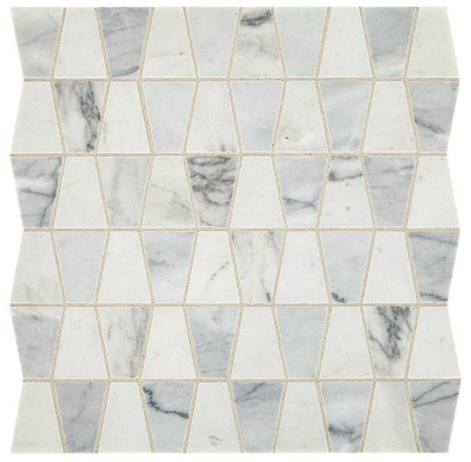 11x12 Sublimity Trapezoid Trident  Mosaic Marble-Look Honed Smooth Stone Tile Soft Gray