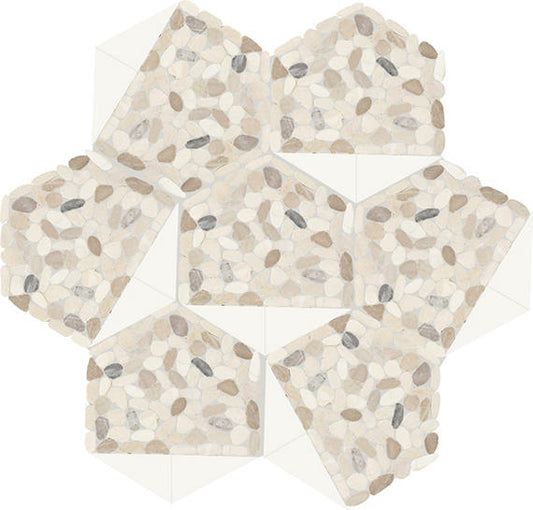 12x10 Pebble Oasis Hexagon Triangle  Mosaic Natural-Look Tumbled Natural Pebble Tile Pebble Beige