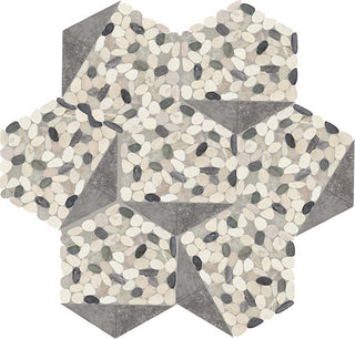 12x10 Pebble Oasis Hexagon Triangle Mosaic Natural-Look Tumbled Natural Pebble Tile