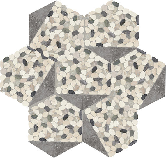 12x10 Pebble Oasis Hexagon Triangle  Mosaic Natural-Look Tumbled Natural Pebble Tile Pebble Gray