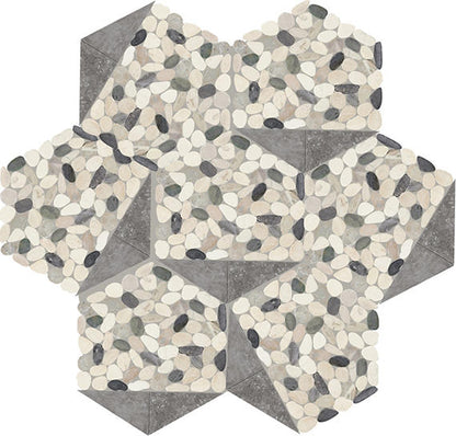 12x10 Pebble Oasis Hexagon Triangle  Mosaic Natural-Look Tumbled Natural Pebble Tile Pebble Gray
