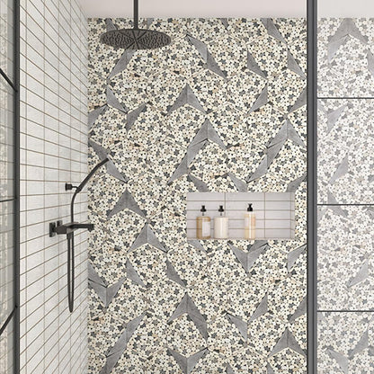 12x10 Pebble Oasis Hexagon Triangle  Mosaic Natural-Look Tumbled Natural Pebble Tile Pebble Gray