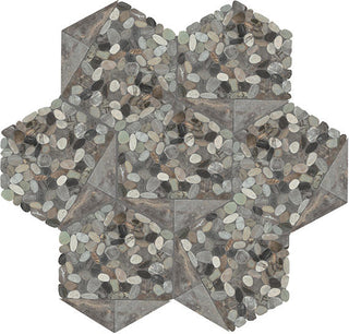 12x10 Pebble Oasis Hexagon Triangle Mosaic Natural-Look Tumbled Natural Pebble Tile