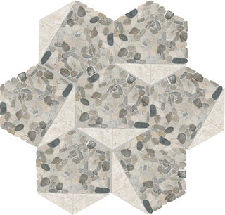 12x10 Pebble Oasis Hexagon Triangle Mosaic Natural-Look Tumbled Natural Pebble Tile