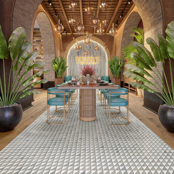 12x12 Gamma Triangle Intricate Geometry  Mosaic Marble-Look Honed Smooth Stone Tile White Gray