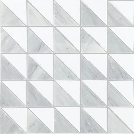 12x12 Gamma Triangle Intricate Geometry  Mosaic Marble-Look Honed Smooth Stone Tile Light Marble