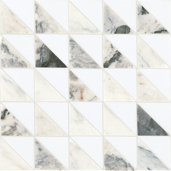 12x12 Gamma Triangle Intricate Geometry  Mosaic Marble-Look Honed Smooth Stone Tile Gray Marble