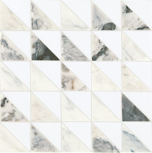 12x12 Gamma Triangle Intricate Geometry Mosaic Marble-Look Honed Smooth Stone Tile