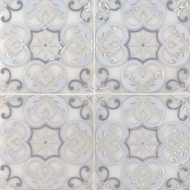 6X6 Tetris Moroccan Patterned Natural-Look Polished Smooth Marble Tile Blue Gray