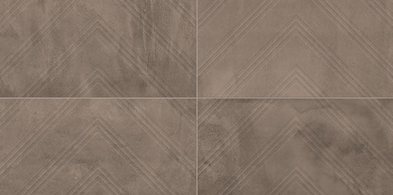 12x24 Chord Chevron  Natural Concrete-Look Matte Textured Porcelain Tile Mocha Brown