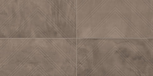 12x24 Chord Chevron  Natural Concrete-Look Matte Textured Porcelain Tile Mocha Brown