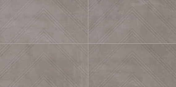 12x24 Chord Chevron  Natural Concrete-Look Matte Textured Porcelain Tile Medium Gray