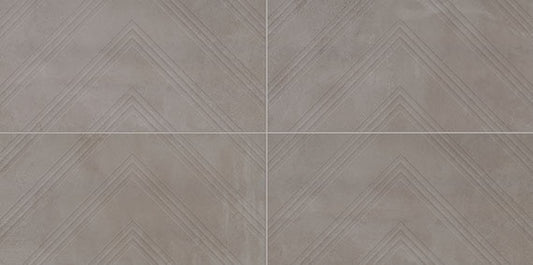 12x24 Chord Chevron  Natural Concrete-Look Matte Textured Porcelain Tile Medium Gray