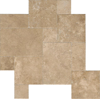 12x12 Travertine Square & Rectangle Random Pattern Patterned Travertine-Look Brushed Riven Travertine Tile