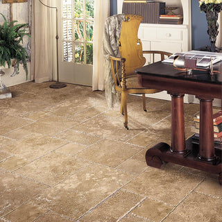 Soft Gray - 12x12 Travertine Square & Rectangle Random Pattern Patterned Travertine-Look Brushed Riven Travertine Tile