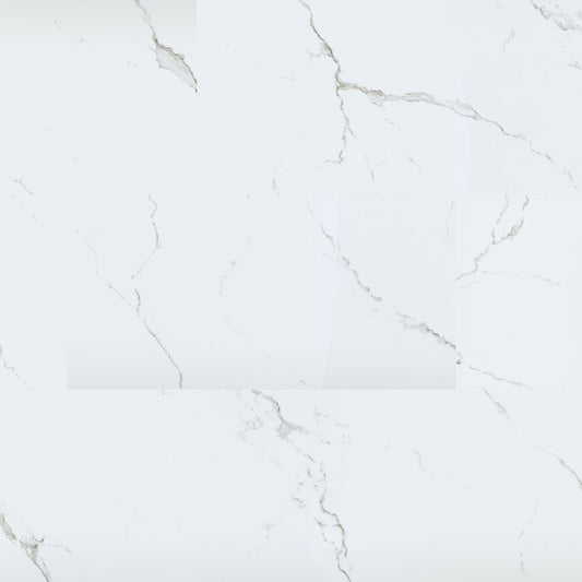 12x24 Trecento Light Veining Marble-Look Satin Smooth Vinyl Tile White Gray