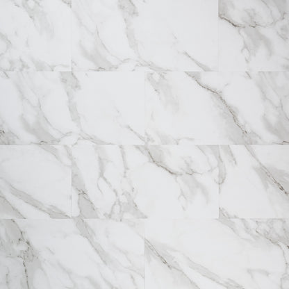 12x24 Trecento Highly Intense Veining Marble-Look Satin Smooth Vinyl Tile White Gray