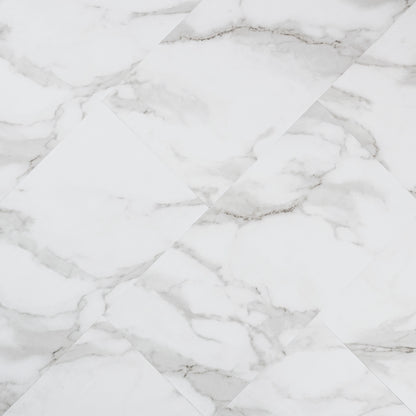 12x24 Trecento Highly Intense Veining Marble-Look Satin Smooth Vinyl Tile White Gray
