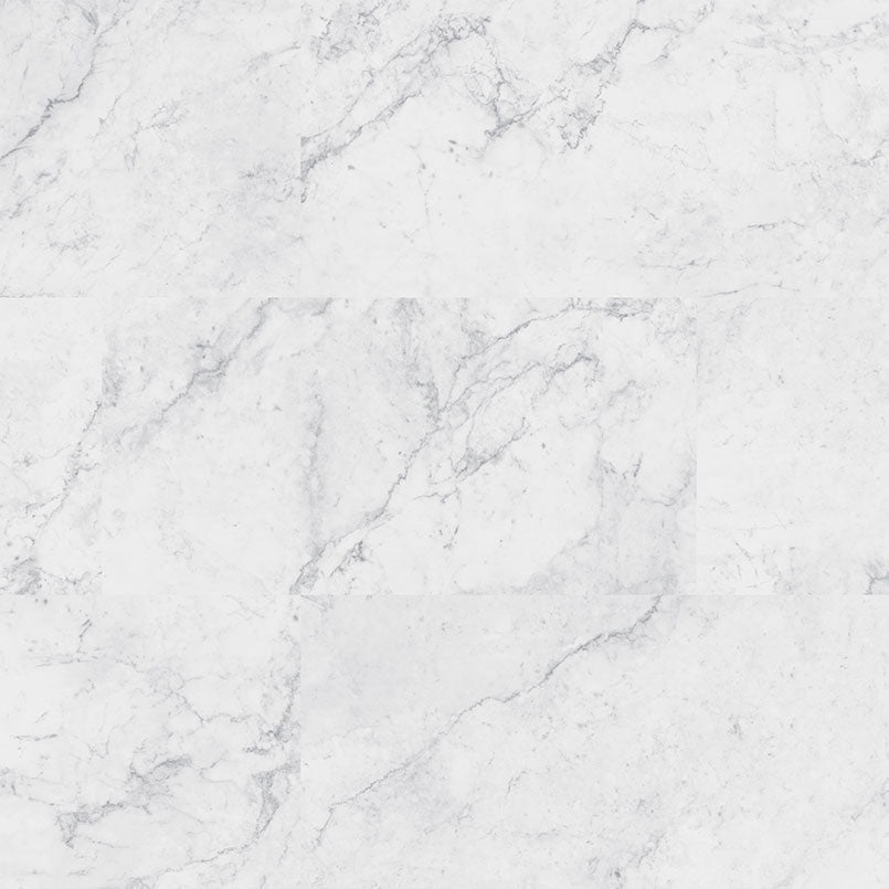 12x24 Trecento Carrara Intense Veining Marble-Look Satin Smooth Vinyl Tile White Gray