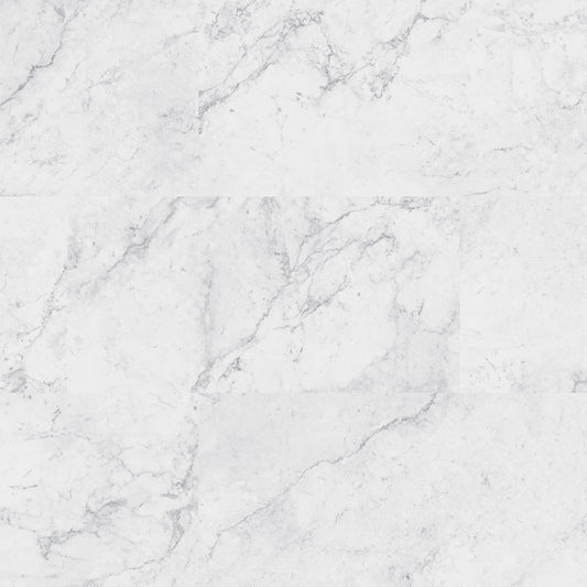 12x24 Trecento Carrara Intense Veining Marble-Look Satin Smooth Vinyl Tile White Gray