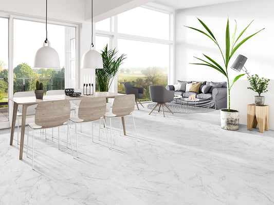 12x24 Trecento Carrara Intense Veining Marble-Look Satin Smooth Vinyl Tile