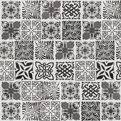 12x24 Trecento Patchwork Patterned Marble-Look Satin Textured Vinyl Tile Black White
