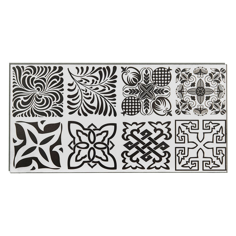 12x24 Trecento Patchwork Patterned Marble-Look Satin Textured Vinyl Tile Black White