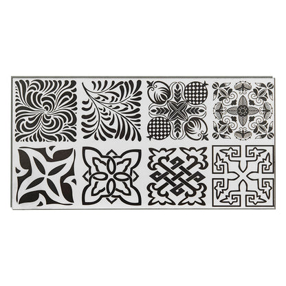 12x24 Trecento Patchwork Patterned Marble-Look Satin Textured Vinyl Tile Black White