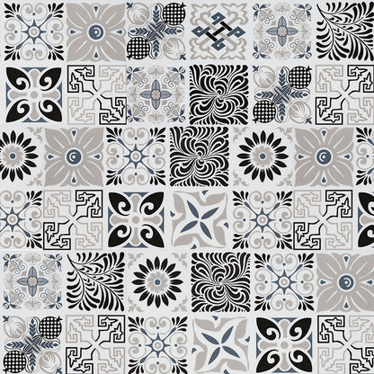 12x24 Trecento Patchwork Patterned Natural-Look Satin Smooth Vinyl Tile Ivory Gray