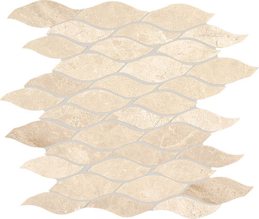 12x12 Marble Light Veining Wave Mosaic Marble-Look Polished Smooth Marble Tile Beige Cream