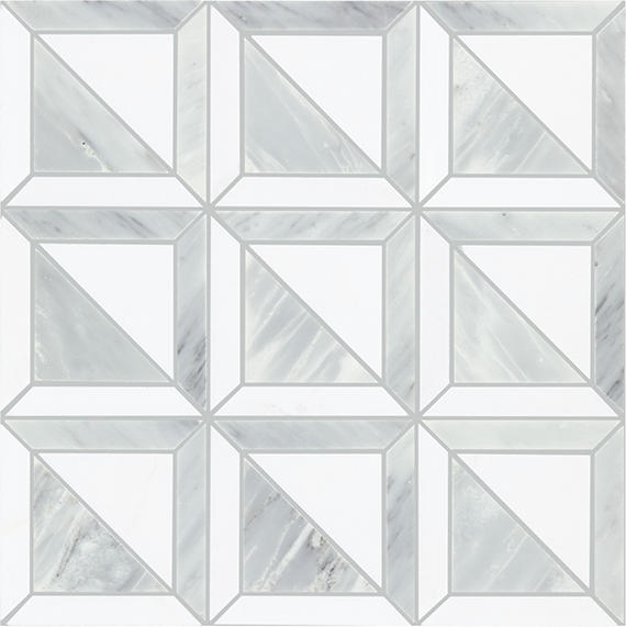 12x12 Gamma Framed Border  Mosaic Marble-Look Polished Smooth Stone Tile Light Marble