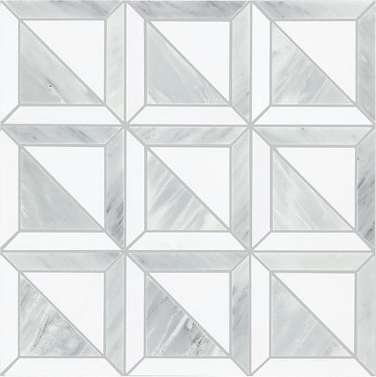12x12 Gamma Framed Border  Mosaic Marble-Look Polished Smooth Stone Tile Light Marble