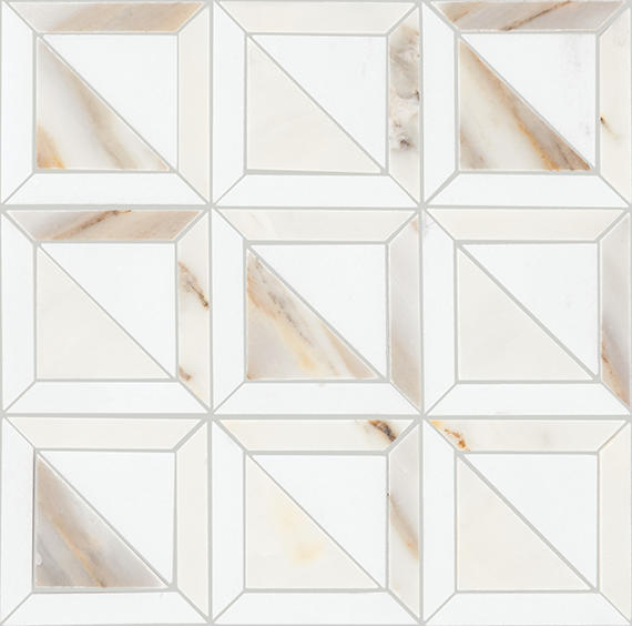 12x12 Gamma Framed Border  Mosaic Marble-Look Polished Smooth Stone Tile Golden White
