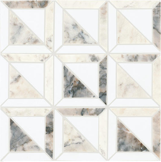 12x12 Gamma Framed Border  Mosaic Marble-Look Polished Smooth Stone Tile Gray Marble