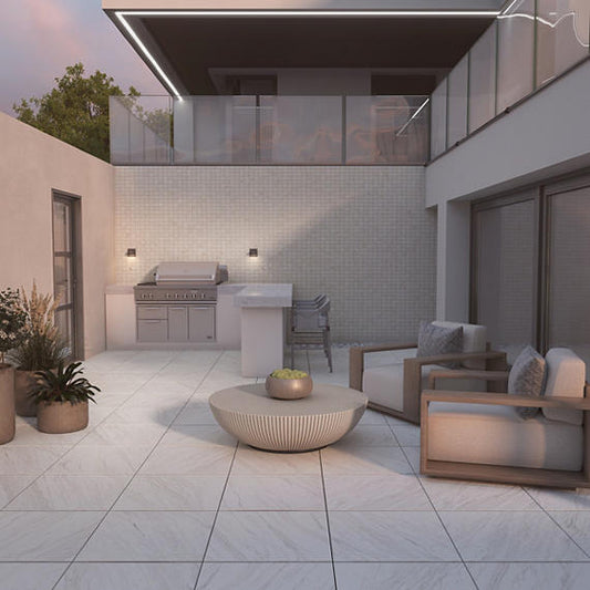 24x24 Artsy Light Veining Stepwise Marble-Look Matte Textured Porcelain Tile