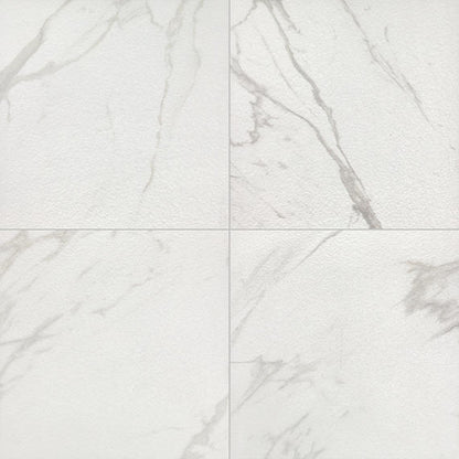 24x24 Artsy Light Veining  Stepwise Marble-Look Matte Textured Porcelain Tile White Gray