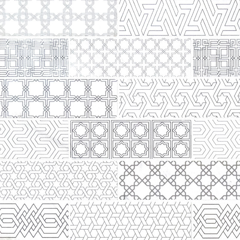 2x6 Abani Intricate Geometry Patterned Natural-Look Honed Smooth Marble Tile