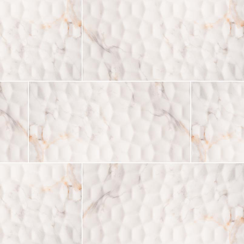 12x24 Adella Viso Calacatta Marble-Look Matte 3D Geometric Faceted Ceramic Tile