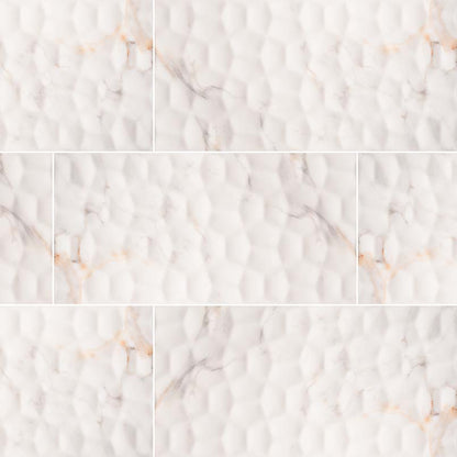 12x24 Adella Viso Calacatta Marble-Look Matte 3D Geometric Faceted Ceramic Tile
