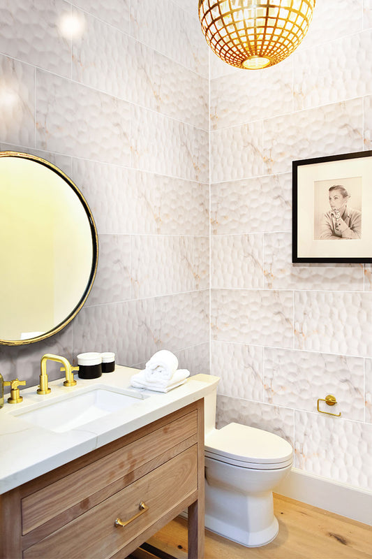 12x24 Adella Viso Calacatta Marble-Look Matte 3D Geometric Faceted Ceramic Tile