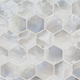 12x12 Akoya Hexagon Mosaic Mixed-Color Matte Smooth Glass Tile