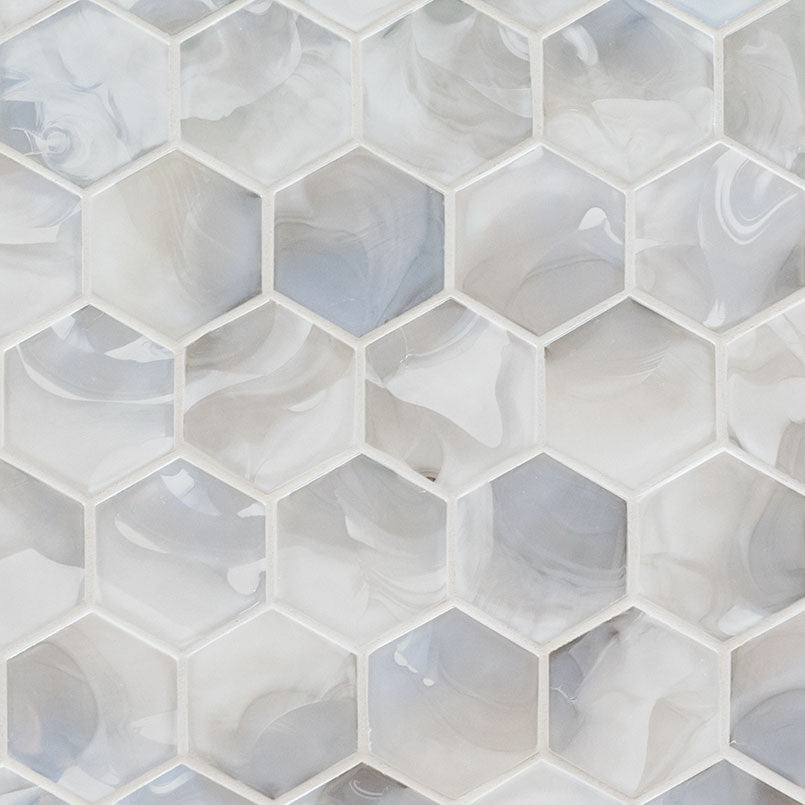 12x12 Akoya Hexagon Mosaic Mixed-Color Matte Smooth Glass Tile