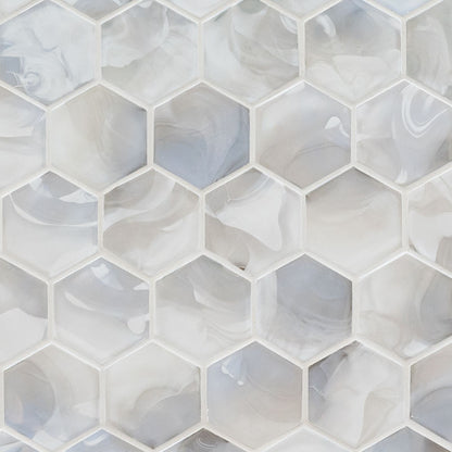 12x12 Akoya Hexagon Mosaic Mixed-Color Matte Smooth Glass Tile