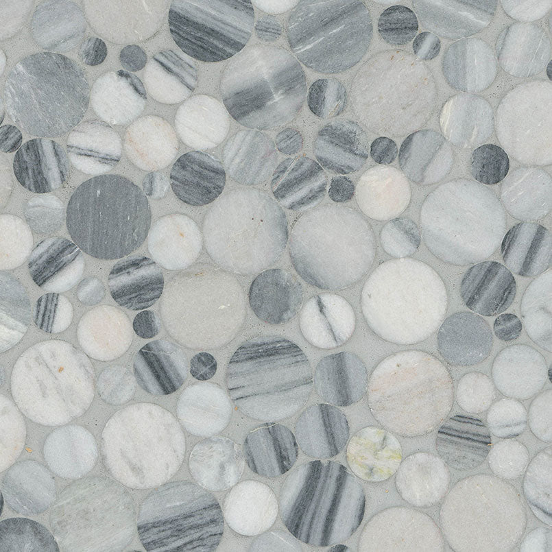 12x12 Rio Lago Penny Round Mosaic Natural-Look Polished Smooth Marble Tile