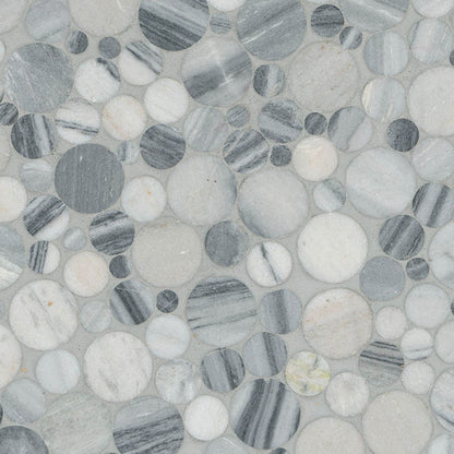 12x12 Rio Lago Penny Round Mosaic Natural-Look Polished Smooth Marble Tile