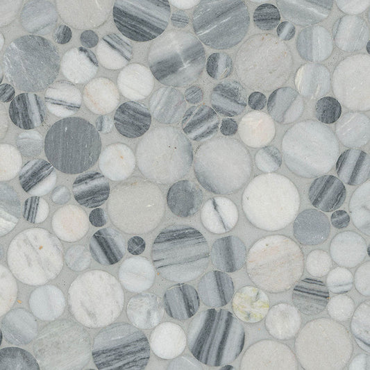 12x12 Rio Lago Penny Round Mosaic Natural-Look Polished Smooth Marble Tile