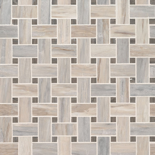 12x12 Angora Basketweave Mosaic Natural-Look Polished Smooth Marble Tile